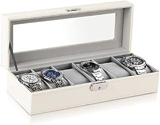 HEOMU 6 Slot Watches Case Leather Watch Box Luxury Display Case Organizer Glass Jewelry Storage for Women,Men