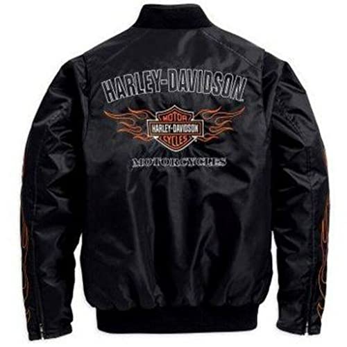 Taglia L Giacca Bomber Giubbotto Giubbino Nero Nylon Flames Antivento per Bikers Moto 98440-10VM Harley Davidson Tg. L