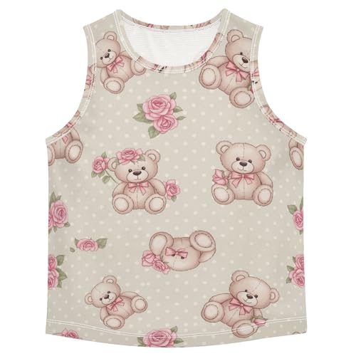 J JOYSAY Cartoon Bear Rose Boys Tank Top Sleeveless Muscle Shirts Quick Dry Active Workout Sport Kids T-Shirts 3-15T