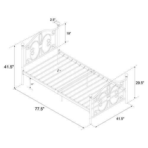 Dhp Bombay Metal Platform Bed With Parisian Style Headboard And Footboard, Adjustable Base Height For Underbed Storage, No Box Spring Needed, Twin, White #TOP2
