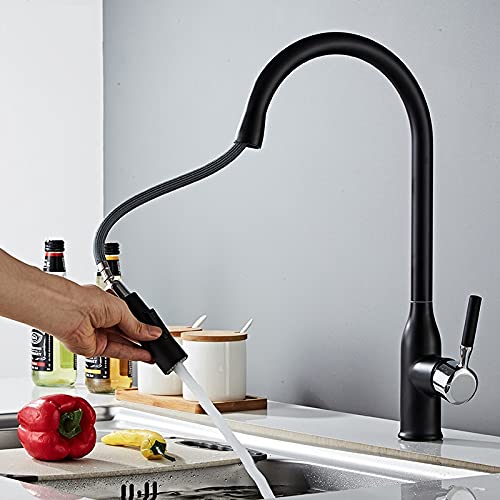 Grifos de cocina negros para fregadero moderno con manguera extraíble de agua fría y caliente