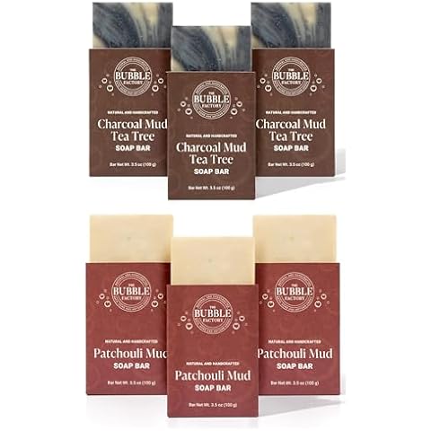 The Bubble Factory Handmade Soap, All Natural Soap for Women & Men, Hand, Bath & Body Natural Bar Soap, Vegan, Palm Oil Free, Made in USA with Shea Butter + Essential Oils, 6 pack Cover