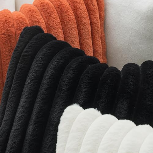 Image of MIULEE Faux Fur Lumbar Decorative Throw Pillow Covers 12x20 Inch Set of 2, French Modern Art Home Decor Soft Plush Couch Pillows Cozy Fluffy Cushion Covers for Sofa Bed Black