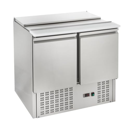 GastroHero Saladette Gastro ECO 900 avec couvercle rabattable - 240 litres, 3kW/h, Place pour 2 récipients 1/1 GN, Réfrigération statique | CHR Fournitures...