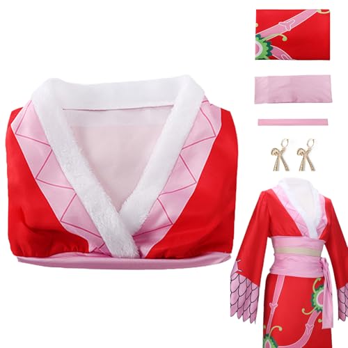 Roncome Adult Women Anime Halloween Cosplay High Slit Red Cheongsam Dress Costume Long Kimonos Robe White Cloak Outfits with Earrings (No Cloak, 2XL)
