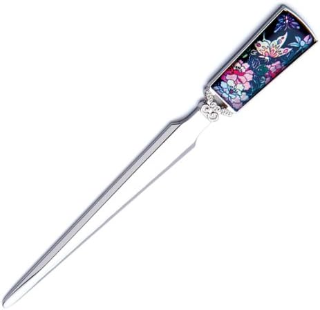 Mother of Pearl Peacock Design Black Metal Steel Knife Office Sword Blade Hand Envelope Gift Letter Opener