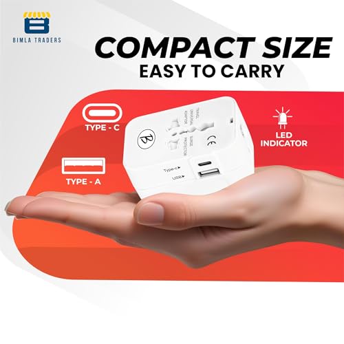 Image of Btag Universal Travel Adapter All in One Worldwide, Travel Adapter USB Ports with Multi Type Power Outlet (QC18W-PD20W,100-240) Voltage (White)