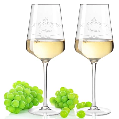 2x Leonardo Weißwein-Weingläser Vintage Weinranke graviert mit Namen & Motiv - Geschenk für Paare - Geschenk für Geburtstag, Jahrestag & zur Hochzeit