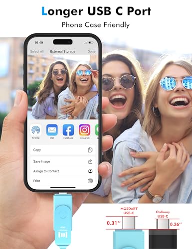 Image of MOSDART 64GB USB C 3.2 Fast Speed C and A Dual Flash Drive, exFAT Memory Stick with Keychain and LED Indicator, for iPhone 15,16,17, Android Phone, iPad, MacBook, and Other Laptops, Sky Blue