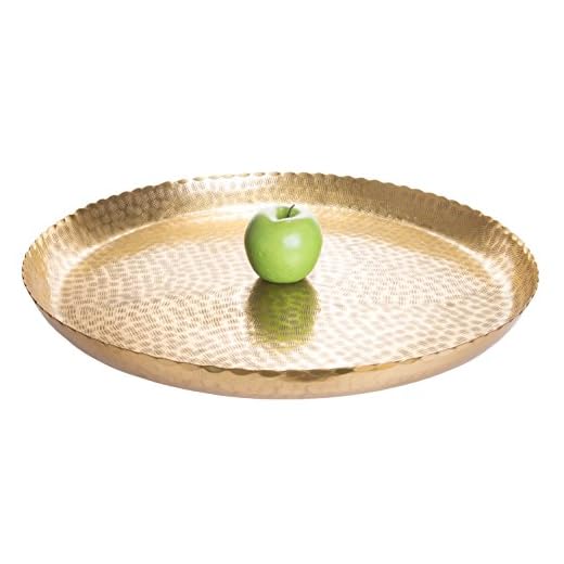 Red Co. 20” Large Round Decorative Antique Gold-Tone Aluminum Display and Serving Centerpiece Tray