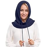 Pasamontañas 2 en 1 con bufanda con capucha, Balaclava de punto a prueba de viento suave para invierno, gorro y bufanda de una pieza, protector de cuello para mujer, azul marino, Talla única