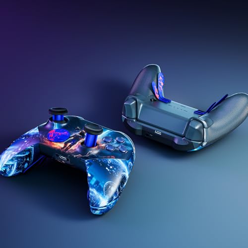 Image of 14-in-1 Controller Accessories Kit Compatible with Xbox Elite Series 2, 6 Premium Metal Thumbsticks, Swap Joysticks, 4 Interchangeable Paddles, 2 D-Pads, 1 Tool & 1 Storage Bag (Blue+Red)