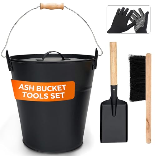Ash Bucket with Lid Shovel and Fireplace Tools Set