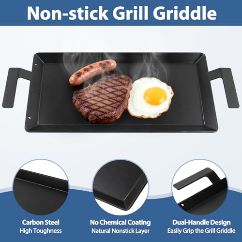 Carbon Steel Griddle for Gas Stovetop Grill Universal Professional Double Burner Cooking Plate for Induction Stove Top Electric Oven Flat Top Griddle Pan Replacement for Made In Cookware, 24" x 10.5" by Yuflame - Used condition - Image 3