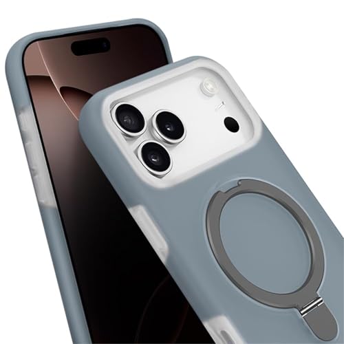 ���C�t�̃V���R���X�����P�[�X For IPhone 17/17 Air/17 Pro/17 Pro Max �p�A�ϏՌ�������~�߃O���b�v�J�o�[�A���߉\�ȃX�^���h�t��(Gray,17 Pro)