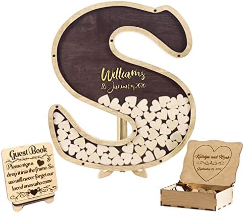 Ozinna Personalized Guest Book, Wedding Guestbook Alternative, Custom Wooden Heart for Guest Book Wedding Ideas Wedding Letter Guest Drop Box Alternative Rustic Wedding Guest Book (Heart - Brown)