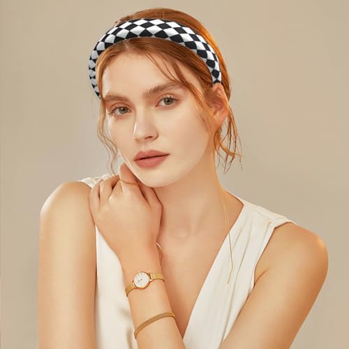 Capiant 2 Pack Checkerboard Headbands Black And White Headbands Checkered Padded Headband Sponge Puffy Headband thumb #6