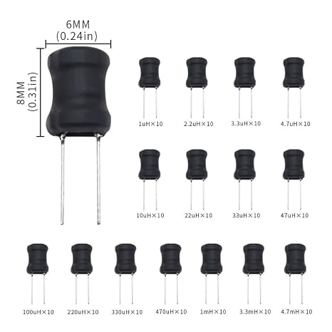150pcs Choke Pure Copper I-Shaped Inductor 1uH-4.7mH 6 * 8 mm 0608 Kit