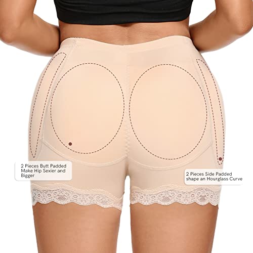 Shaperin Padded Underwear For Women Butt Pads Shaper Hip Enhancer Shapewear Butt Lifter Panties Booty Lifting Boyshorts (4 Removable Pads) Nude #TOP1