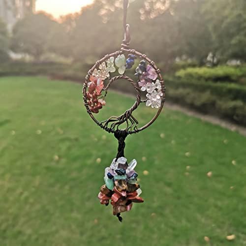 Healing Crystal Decor Tree of Life Car Hanging Accessories 7 Chakras Stones Meditation Ornaments Wall Decor Good Luck Home Decoration