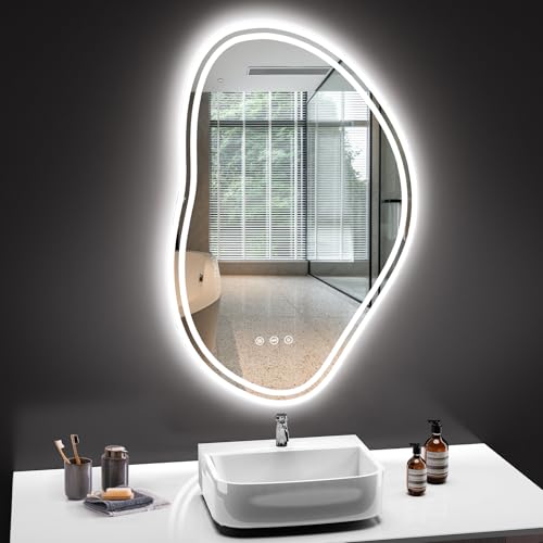 PESENXAN Asymmetrischer Spiegel mit Beleuchtung, Badspiegel mit Beleuchtung...