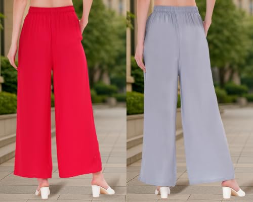 Image of Buy That Trendz Palazzo Pants for Women Rayon Elasticated Regular Fit Flared Wide Leg M to 6XL Pack of 2