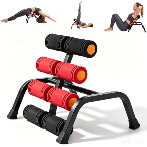 Flexella Mini Inversion Table with Rollers, Spinal Decompression Table Rollers, Back Extension Machine for Back Pain Relief, Easy to Assemble & 297 Weight Capacity, Home Gym Equipment (Red)