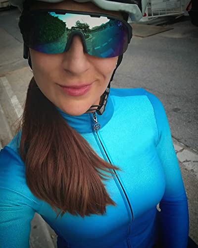 Wulibike Camisa de ciclismo feminina, de manga comprida, respirável, para ciclismo, com 3 bolsos, Az