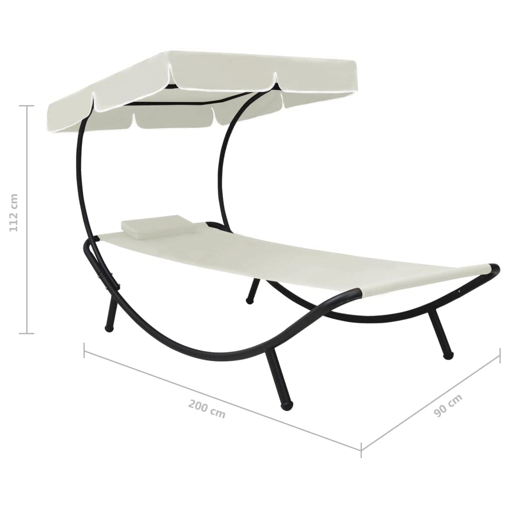 Garten-Sonnenliege Cremeweiß mit Kissen verstellbar klappbar faltbar wetterfest Dach Sonnenschutz für Terrasse Balkon Pool Outdoor Lounge Relaxliege mit Armlehne und Polster