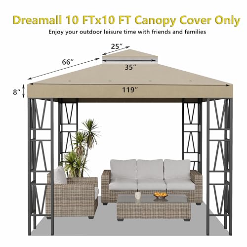 10x10 FT Gazebo Canopy Replacement Top - Durable Double Tier Shade Cover Cover for Yard Patio Garden, Waterproof UV Protection, Easy Install, Outdoor Event Party Shade Tent(Brown)