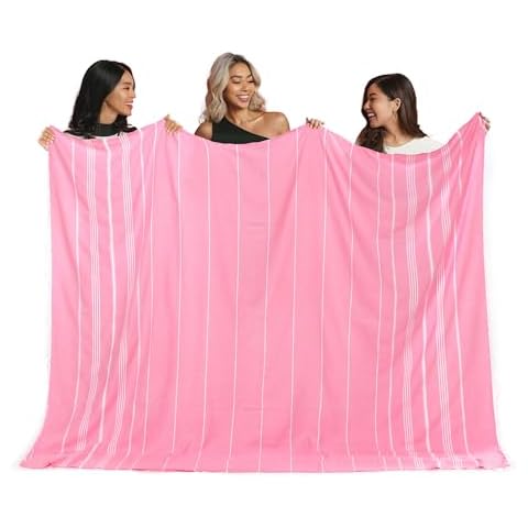 Cacala Oversize Sandproof Turkish Beach Blanket and Towel, Super Soft and Lightweight, Best as Picnic Blanket, Outdoor and Camping, 59” x 79”, Pink Cover