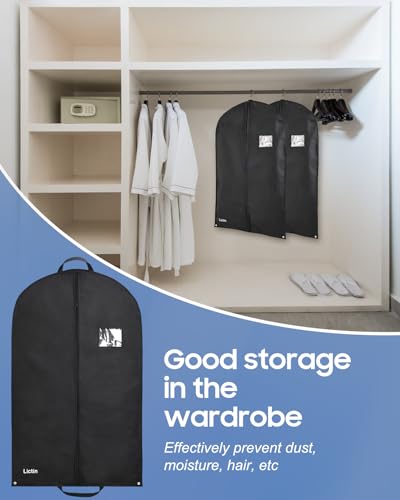 Lictin 100 x 60cm Breathable Garment Bag With PVC Transparent Window - Suit Protector Carrier for Wardrobe and Travel, Includes Shoe Cover (Black, 3 Pcs) - Image 4