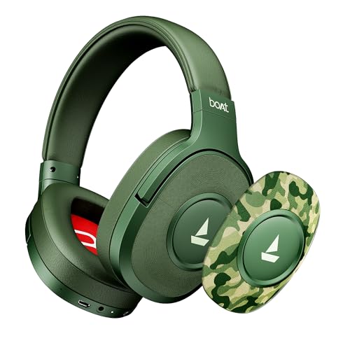 Image of Boat 2025 Launch Rockerz Plus 550 in Ear Bluetooth Headphones, Customizable Earcups, 100Hrs Playback, 50mm Drivers, Dual Pair, Bluetooth Headphones, Wireless Headphone with Mic (Green Militia)