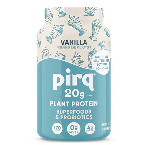 Pirq Dairy Free Protein Powder with 20g Protein, 2B CFU Probiotics, 25 Superfoods Greens and Fruits, Vegan, 0g Sugar (14 Servings) (Vanilla)