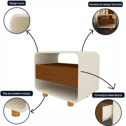 Mesa de Cabeceira 1 Gaveta Innova Moderno Off White/castanho