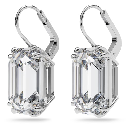 Swarovski Millenia Drop Earrings with Clear Oversized Octagon Cut Crystal in Rhodium Finish3