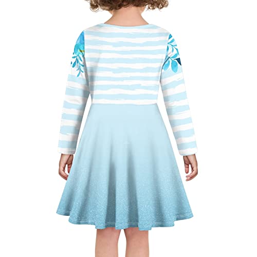 Girls Swing Long Sleeve Twirly Skater Dress Daily Casual Graphic Print T-Shirt Dress4