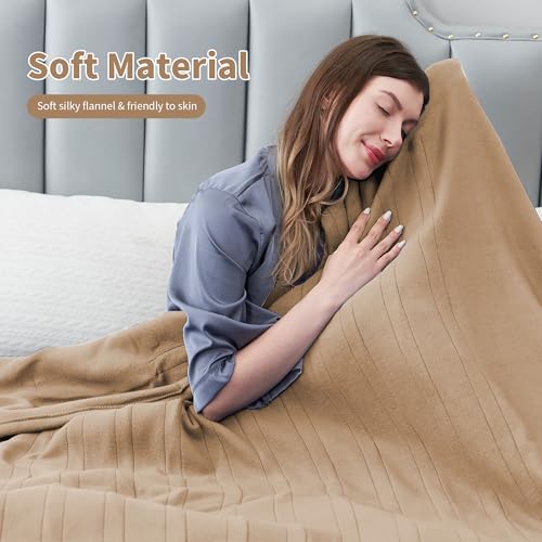 Electric Heated Blanket Full Size 72"x84", Soft Fleece with 10 Hours Auto-Off & 4 Heating Levels, Overheating Protection, Machine Washable, Light Brown