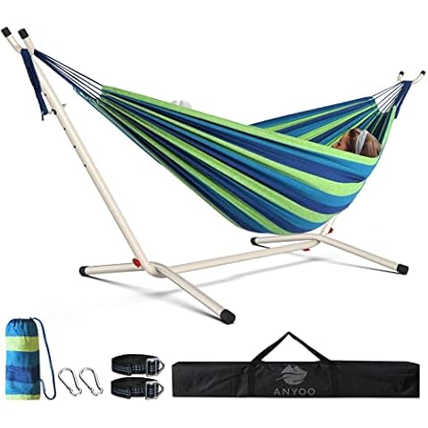 Anyoo Portable Hammock with Sturdy Steel Stand & Tree Straps, Easy to Assemble and Move Hammock Frame for Garden, Patio, Porch, Camping (W-S-G-H) Cover
