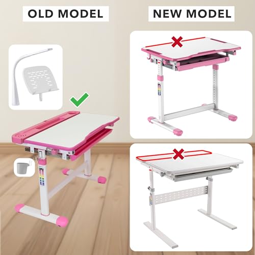 Image of Mount-It! Accessory Kit for Height Adjustable-Kids-Desk | Includes LED-Lamp, Book Holder Shelf and Pencil Holder-Cup, Pink, Works with Older Desk Models