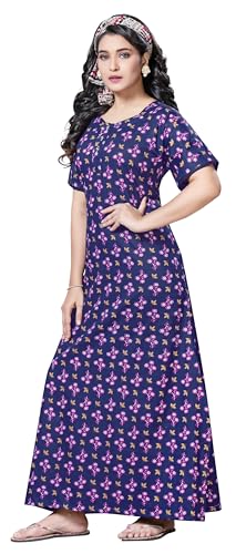 Image of Keyocean Women's Cotton Printed Nighty Night Gown Maxi Free Size (Pack of 2) Red & Navy Blue