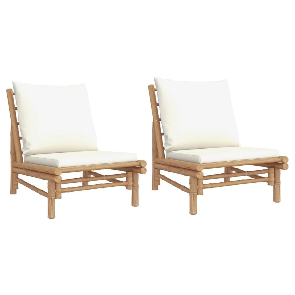 Gartenstühle 2er Set mit cremeweißen Kissen aus nachhaltigem Bambus 60 x 86 x 73,5 cm belastbar bis 110 kg Bequeme Outdoor-Sitzgelegenheit für Balkon Terrasse und Garten