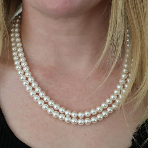 Rosemarie Collections Double-Strand Classic Simulated Pearl Necklace And Earring Set - Adjustable Faux Pearl Necklaces for Women - Elegant Jewelry for Special Occasions & Everyday Wear4