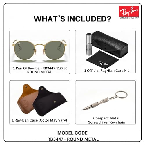 Image of Ray-Ban RB3447 ROUND METAL Round Shaped Sunglasses for Men with Official RAYBAN Eyewear Kit