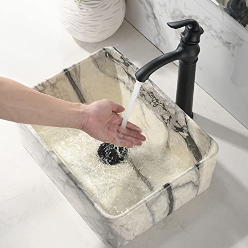 Bathroom Vessel Sink and Faucet Combo Marbling Rectangle -VOKIM 19"x15" Coated Porcelain Ceramic Vessel Vanity Sink Art Basin& black Faucet Combo by VOKIM - Image 4