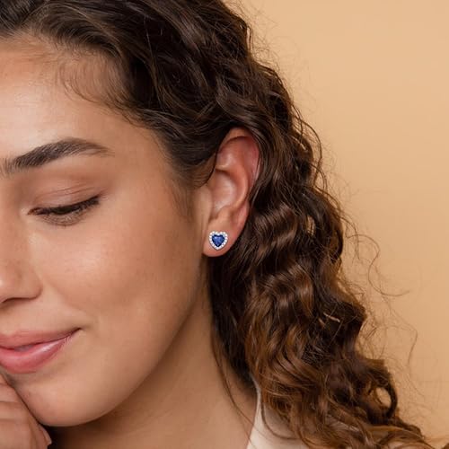 Birthstone Earrings for Women Wife Mom Grandma, S925 Sterling Silver Earrings Jewelry Heart Birthstone Stud Earrings with Cubic Zirconia, Anniversary Birthday Gifts2