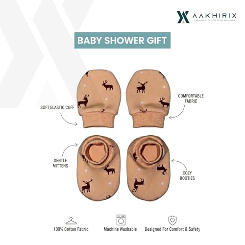 Image of Mittens & Booties for Newborn Baby (0-6 Months) Pack of 4 Pairs | Soft Cotton Gloves with Gentle Elastic Wristband | Anti Scratch Mittens & Booties Set | Multicolor
