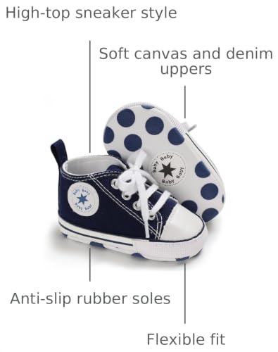 Image of Unisex Baby Boys Girls Shoes, Newborn Infant Non-Slip Canvas Denim High Top Sneakers, Toddler First Walkers Shoes