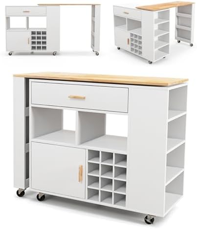 KOMFOTTEU Îlot Central Mobile, Plan de Travail Pivotant, 2 en 1 D...