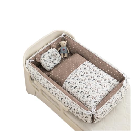 ベビーベッド 新生児 携帯型 ベビーベッド ベビーベッド 添い寝 赤ちゃん 寝具 持ち運び便利 折り畳み式 通気性 軽量 洗濯でき 掛布団付き枕付き 綿 (コーヒーの葉,100*60*20cm)